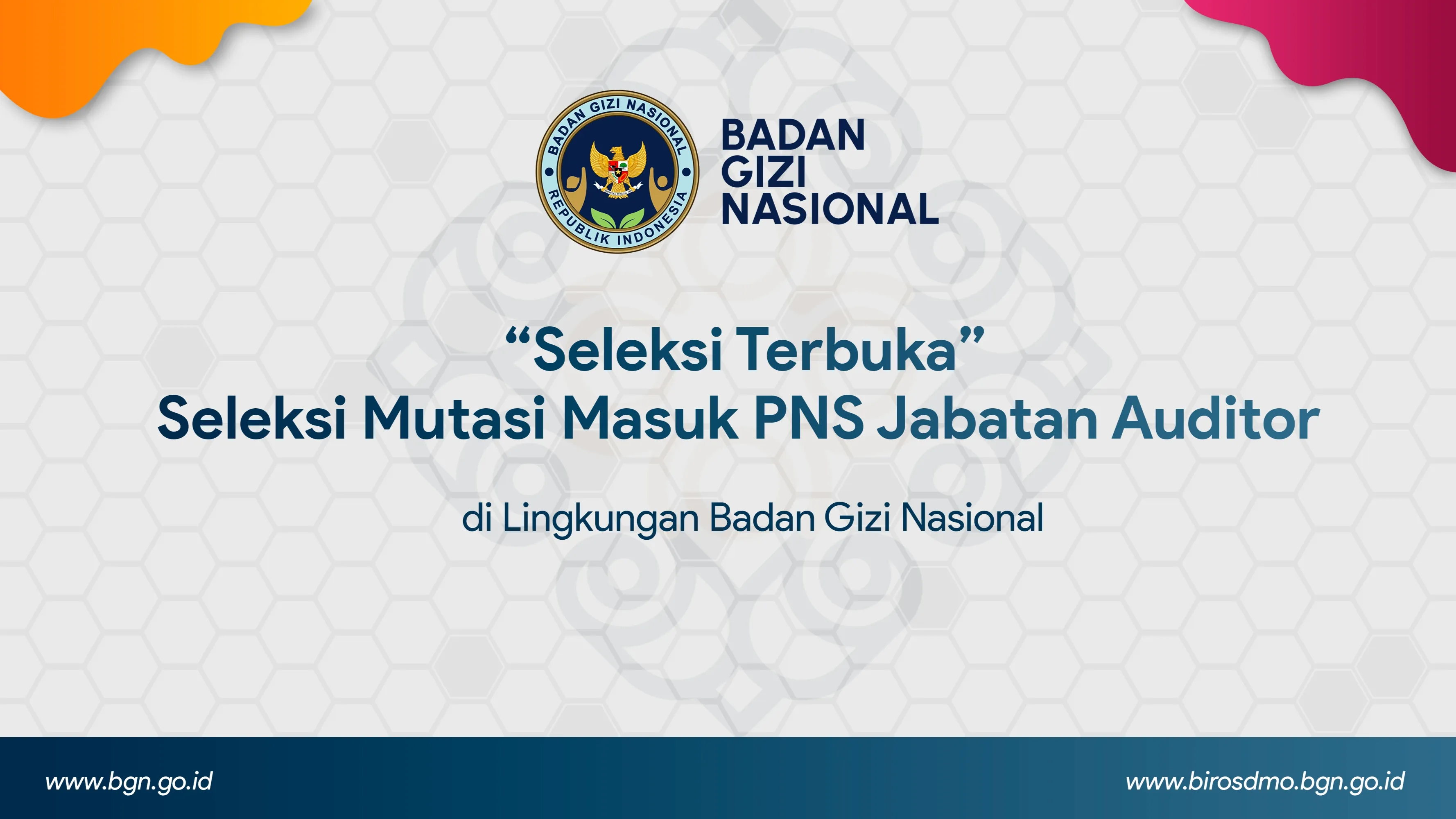 Seleksi Terbuka - Seleksi Mutasi Masuk PNS Jabatan Auditor di Lingkungan Badan Gizi Nasional Tanjung Balai